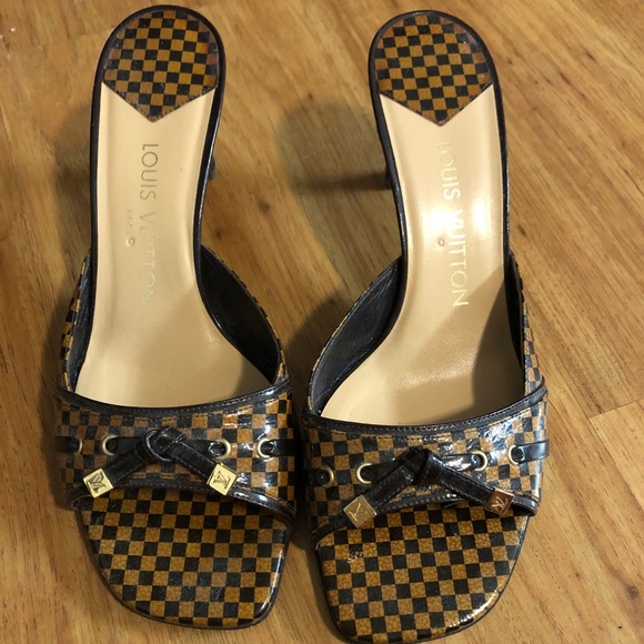 Louis Vuitton Shoes - Louis Vuitton Damier patent leather heel mule